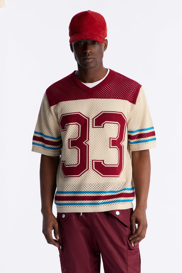 33 Striped Short Sleeve Jersey - Burgundy/combo